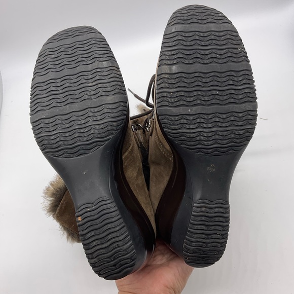 Aquatalia Marvin K 8 Wedge Heel Suede Ankle Boots Faux Fur Lined Italy Lace Up - Picture 8 of 10